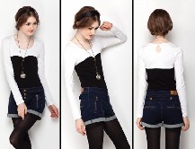 依迪菲拼接長袖T恤