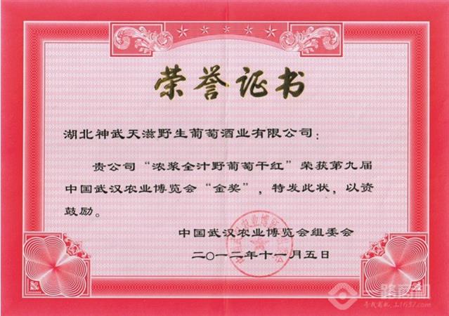 武当红荣誉证书